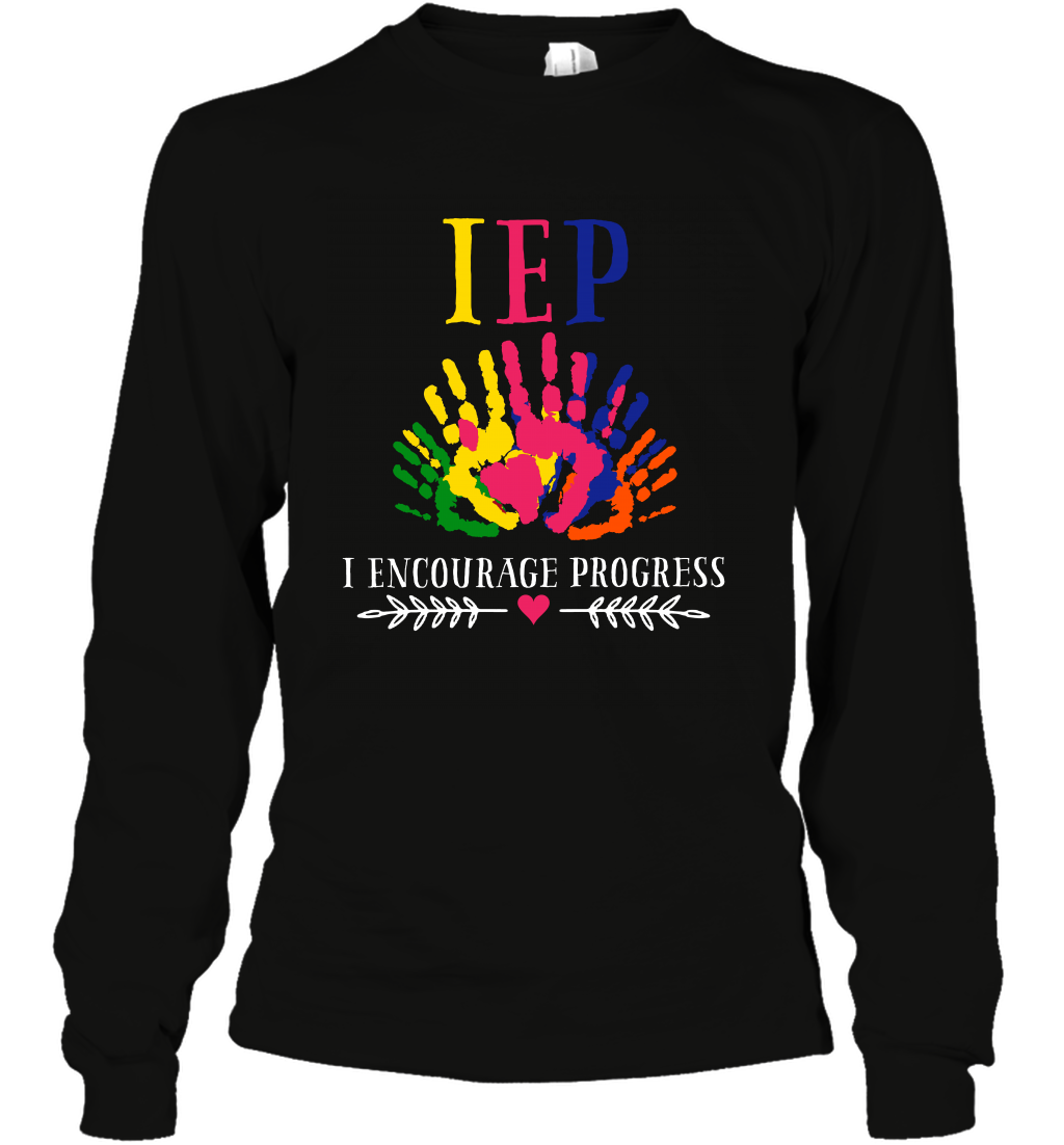 IEP I Encourage Progress Colors Fingerprint Hand Shirt Long Sleeve T-Shirt Long Sleeve T-Shirt Black
