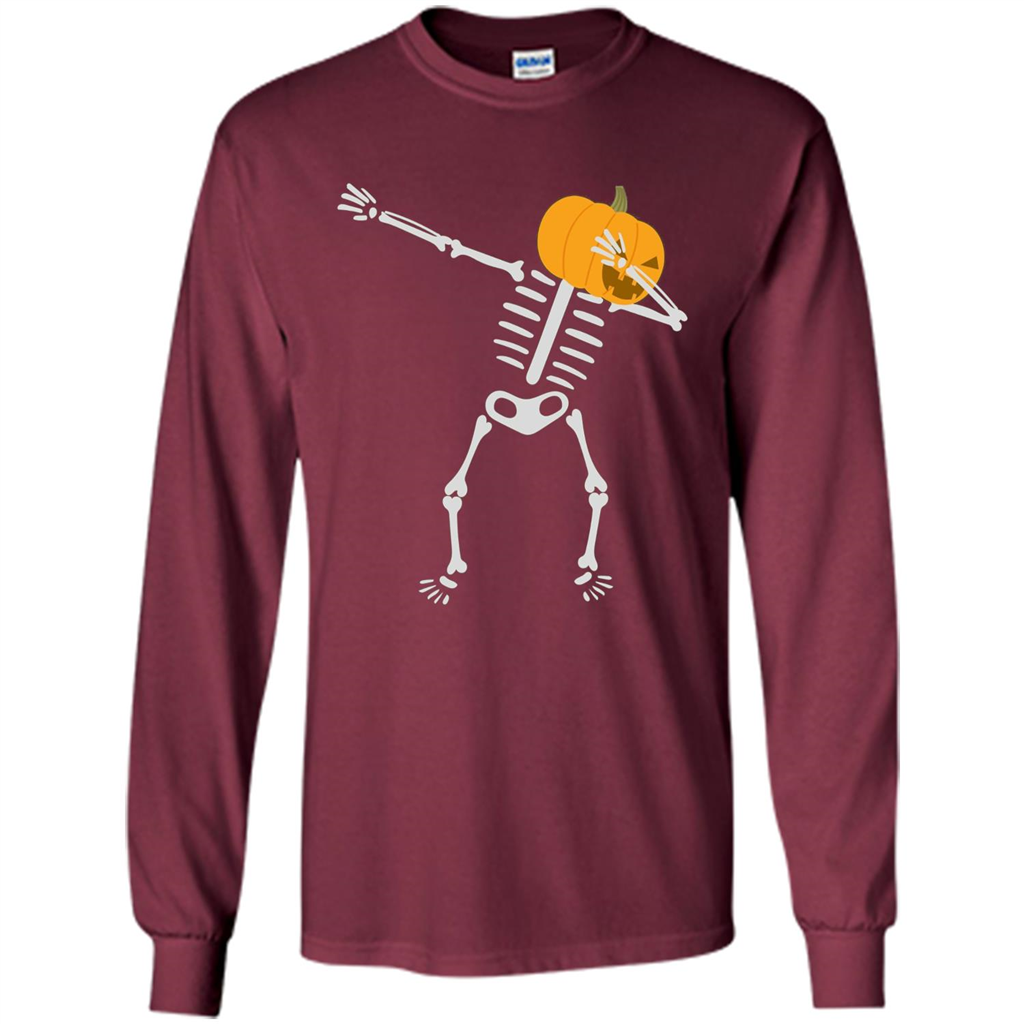 Dabbing Skeleton T-shirt Pumpkin Funny Halloween T-shirt Maroon