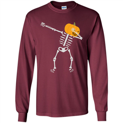 Dabbing Skeleton T-shirt Pumpkin Funny Halloween T-shirt Maroon
