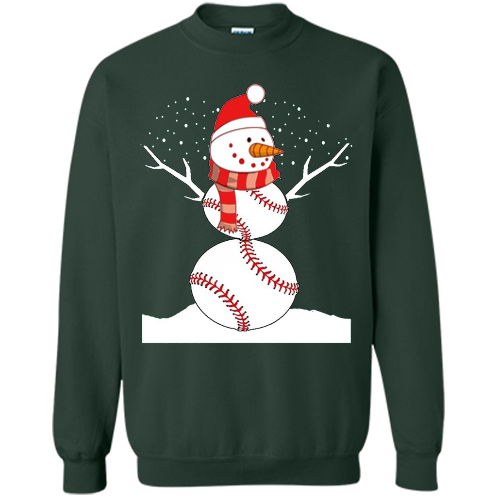 Cute Baseball Snowman Christmas T-Shirt Forest Green