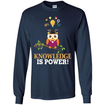 Knowledge is Power T-Shirt Cute Owl Teacher Student T-shirt Navy