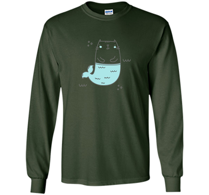 MerKitty Mermaid Cat Girls Shirt Blue shirt Forest Green
