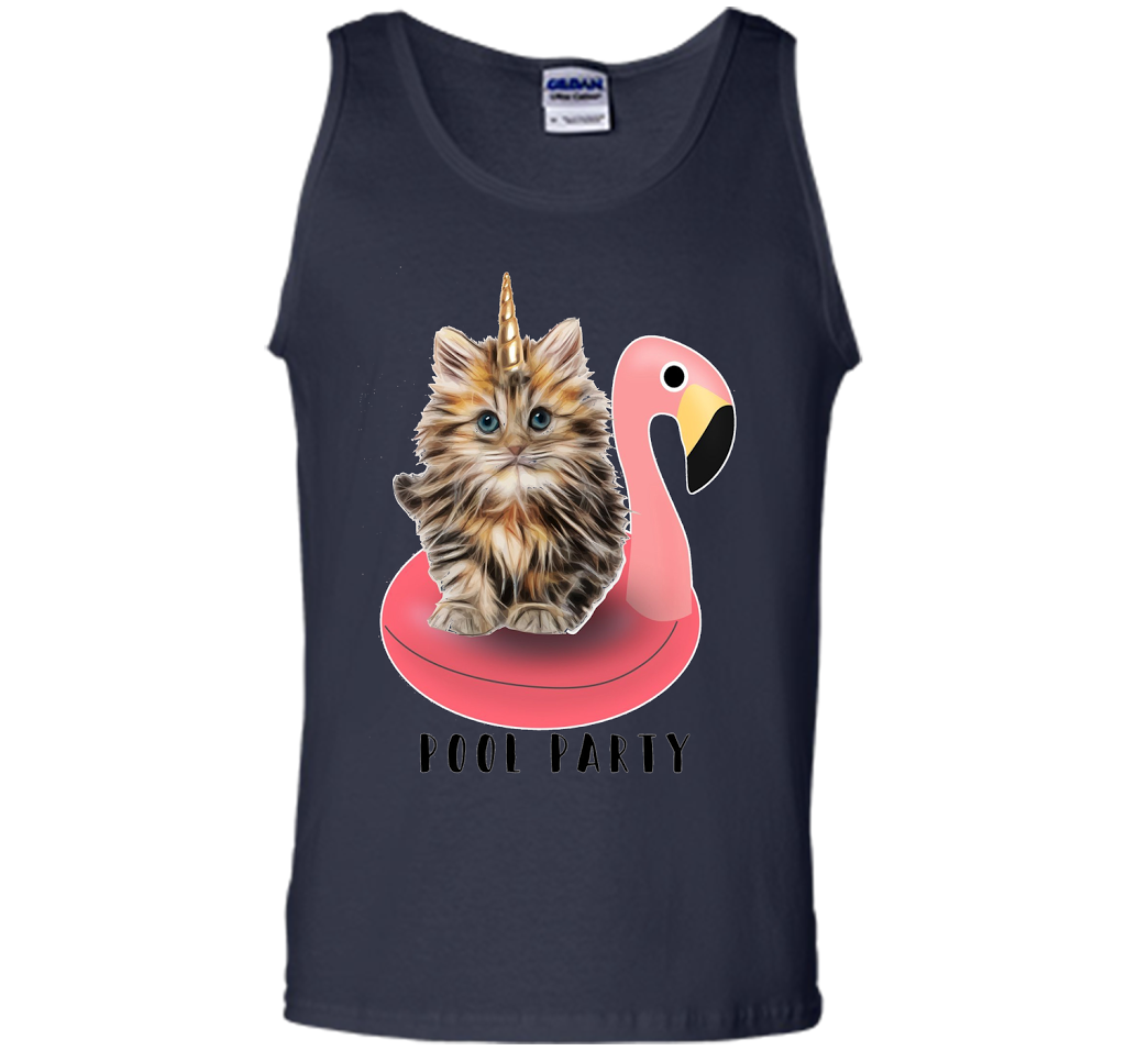Pool Party Flamingo Float Funny Cat T-shirt for Women t-shirt Navy