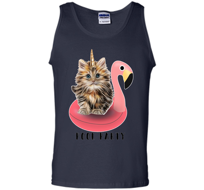 Pool Party Flamingo Float Funny Cat T-shirt for Women t-shirt Navy