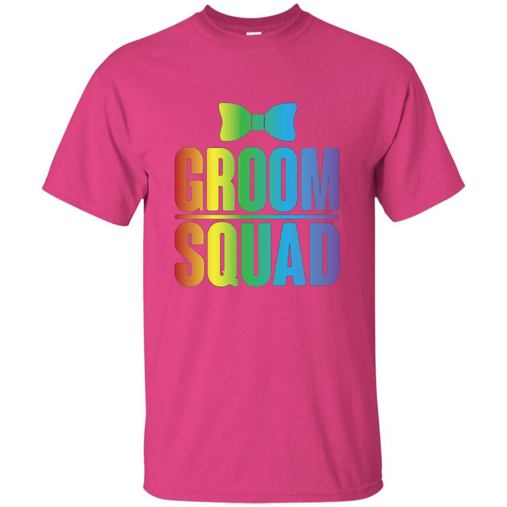 Groom Squad Bachelor Party Rainbow Bowtie T-Shirt Heliconia