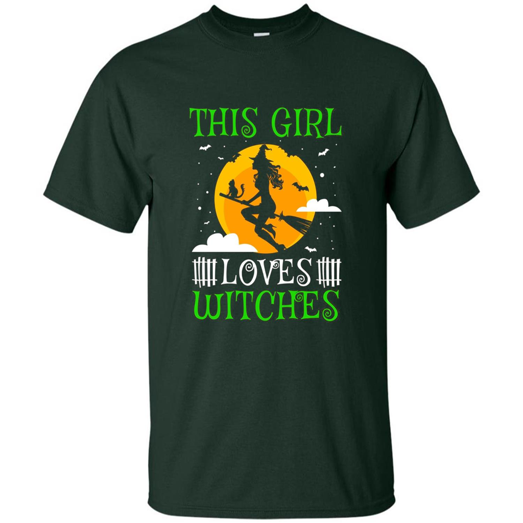 This Girl Loves Witches Witch Halloween T-Shirt Forest Green