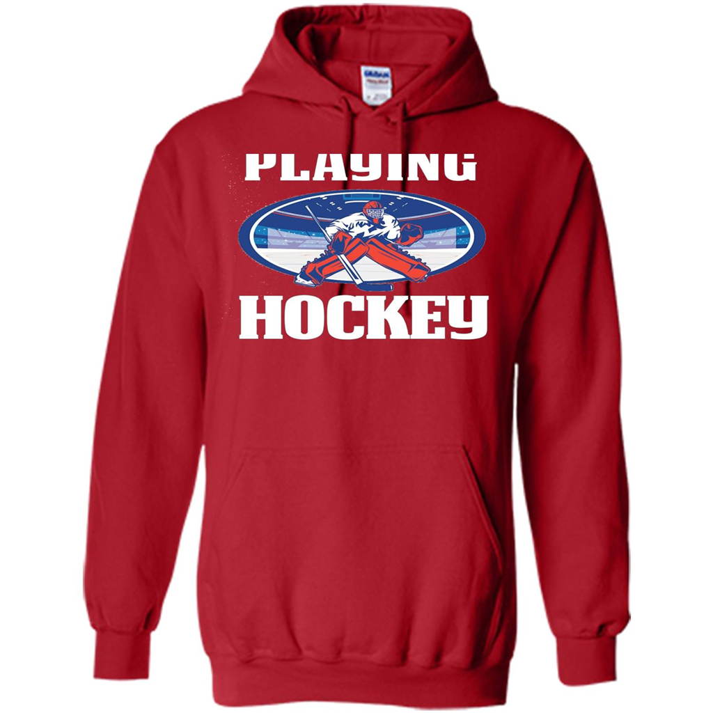 Funny Hockey T-shirt Playing Hockey Red