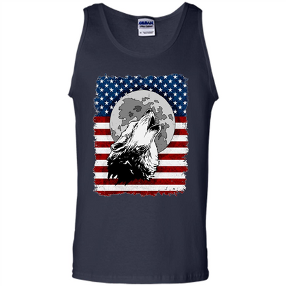 Howling Wolf On American Flag Patriotic T-shirt Navy