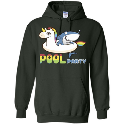 Pool Party T-shirt Unicorn Float Funny Shark Forest Green