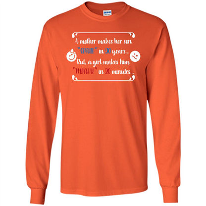 Funny T-shirt A Girl Makes Him Mental In 20 Minuutes Orange