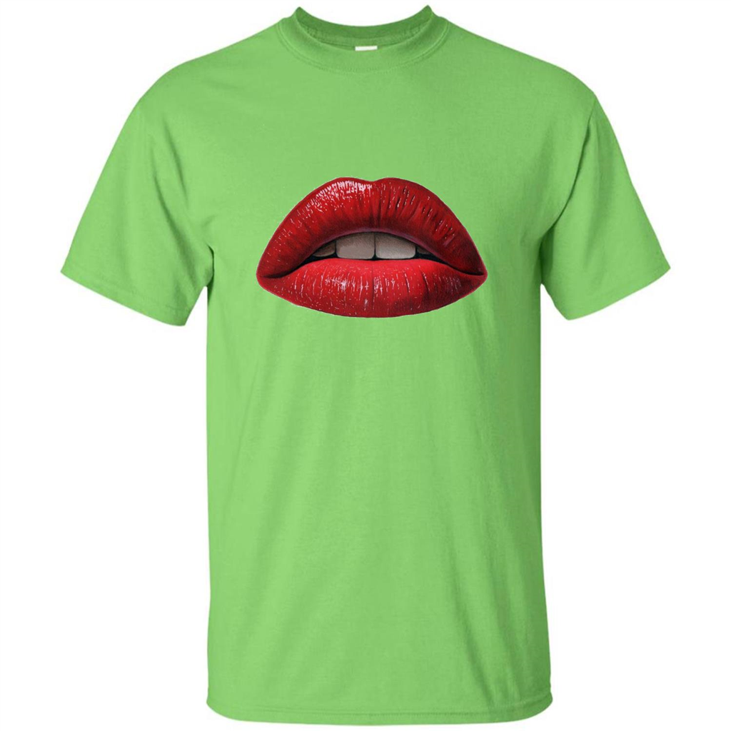 Red Lips T-shirt with Red Lips Art T-shirt Lime