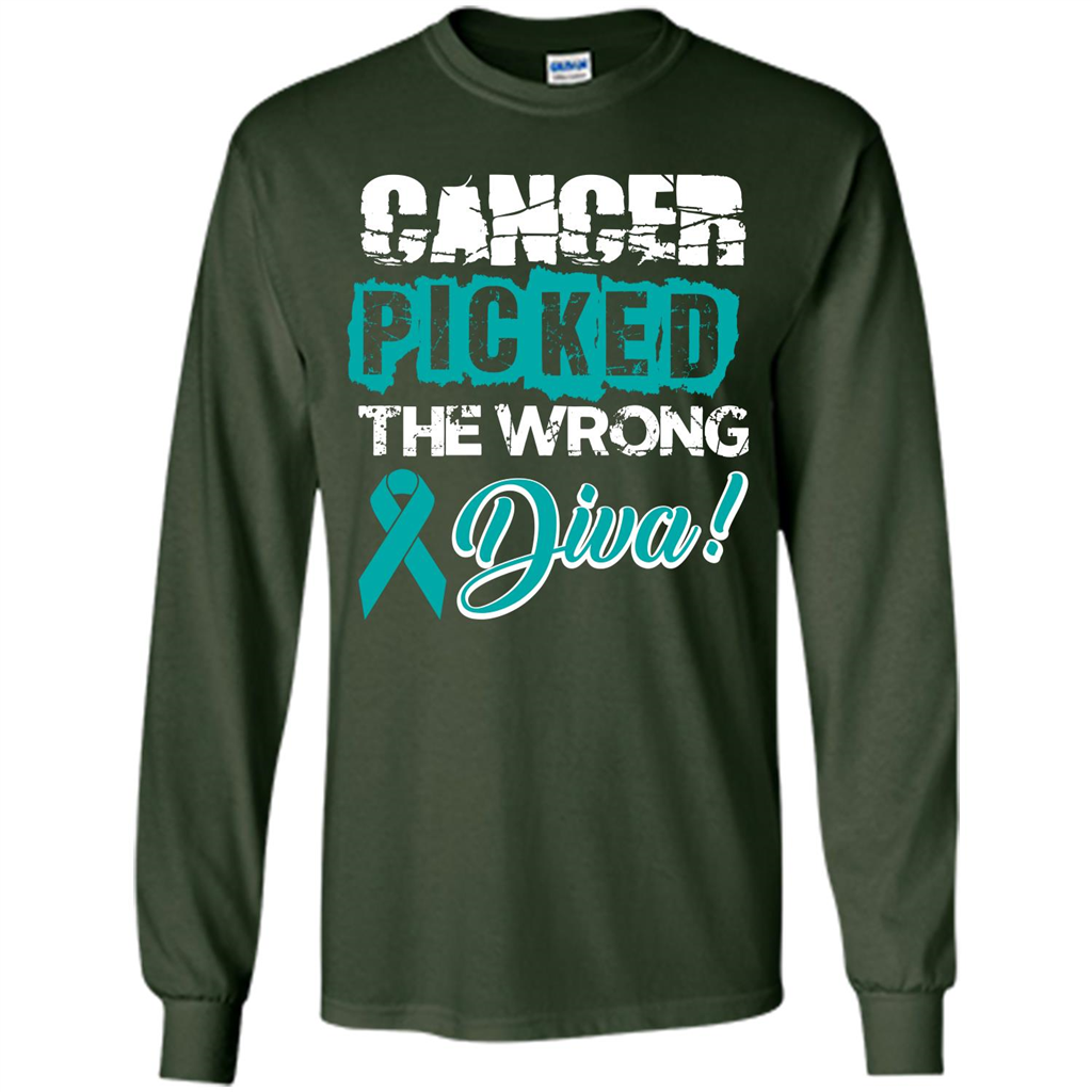Cancer Awareness T-shirt Cancer Picked The Wrong Diva T-shirt Forest Green