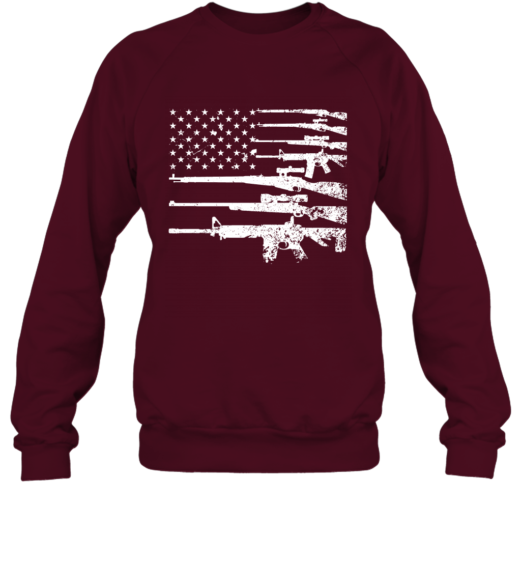 Gun US Flag Veteran Miltary Shirt Sweatshirt Sweatshirt Maroon