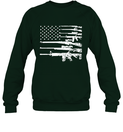 Gun US Flag Veteran Miltary Shirt Sweatshirt Sweatshirt Forest