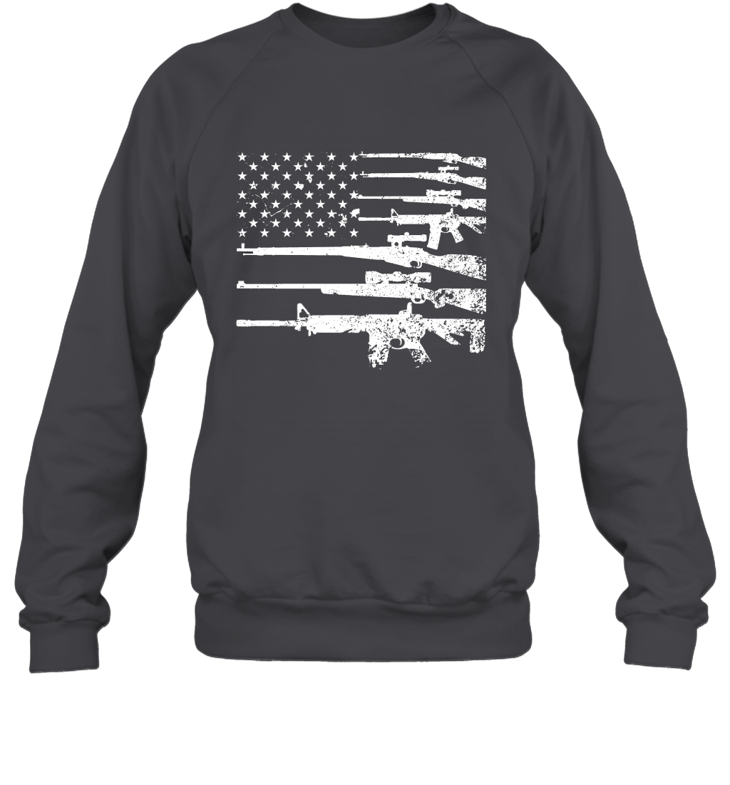 Gun US Flag Veteran Miltary Shirt Sweatshirt Sweatshirt Dark Heather