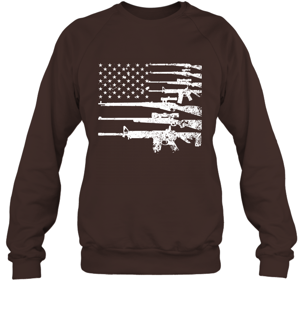 Gun US Flag Veteran Miltary Shirt Sweatshirt Sweatshirt Dark Chocolate