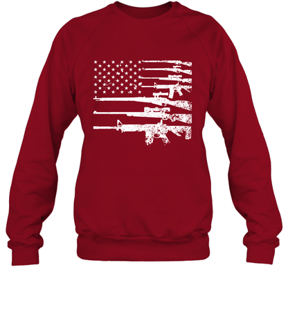 Gun US Flag Veteran Miltary Shirt Sweatshirt Sweatshirt Cardinal Red