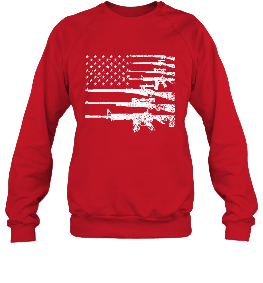 Gun US Flag Veteran Miltary Shirt Sweatshirt Sweatshirt Red