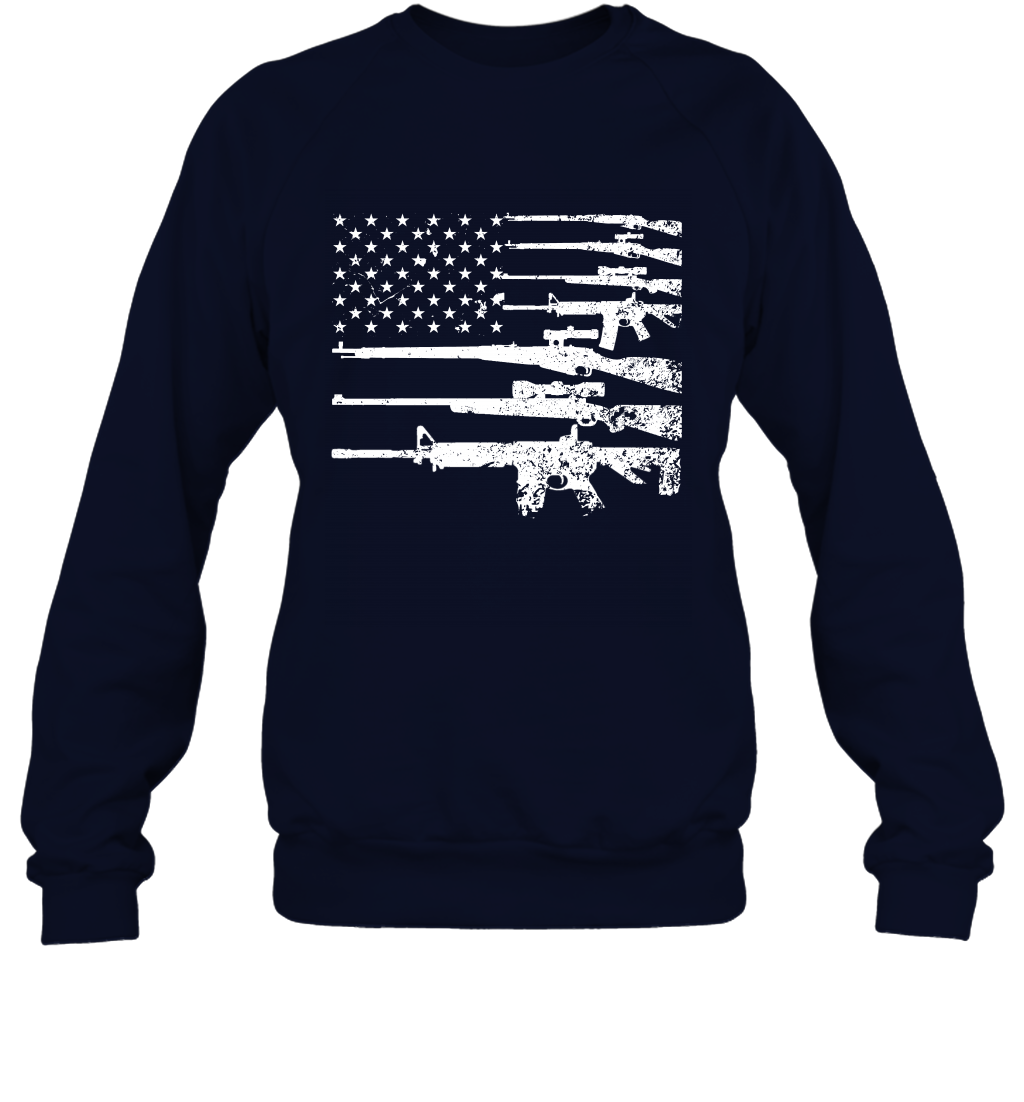 Gun US Flag Veteran Miltary Shirt Sweatshirt Sweatshirt Navy