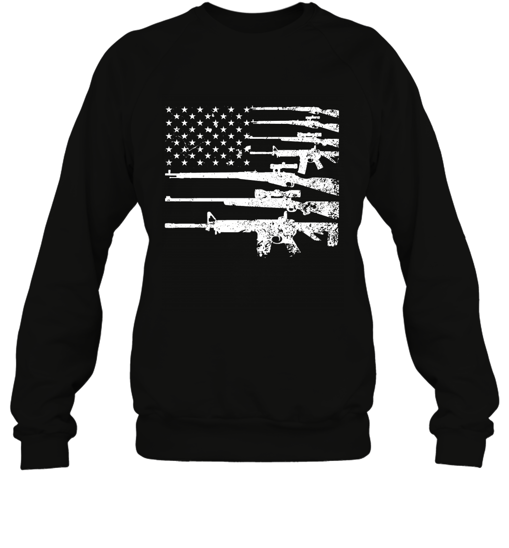 Gun US Flag Veteran Miltary Shirt Sweatshirt Sweatshirt Black