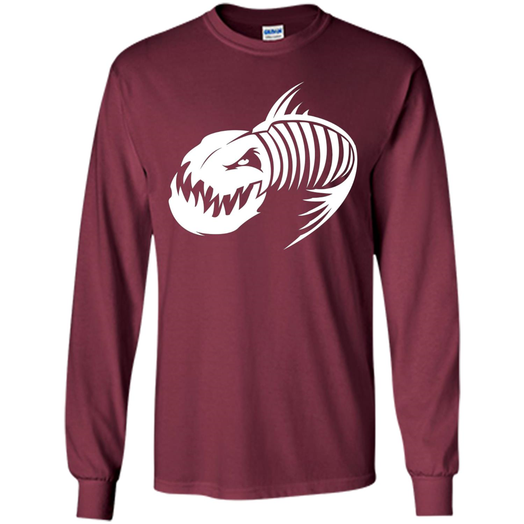 Fisherman Gift T-shirt Badass Fish Bone Skeleton Maroon