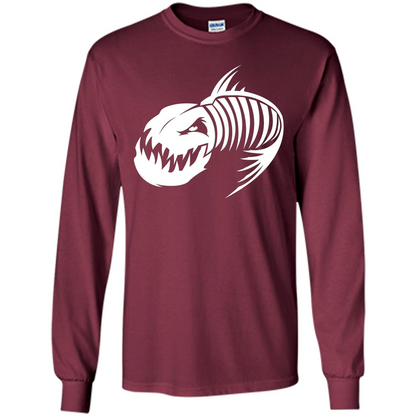 Fisherman Gift T-shirt Badass Fish Bone Skeleton Maroon