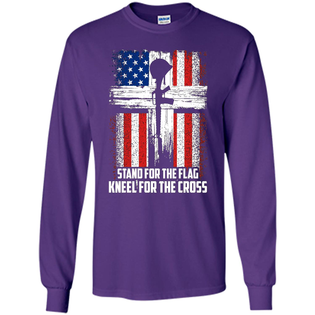 Military T-shirt Stand For The Flag Kneel For The Cross T-Shirt Purple