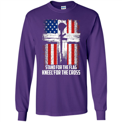 Military T-shirt Stand For The Flag Kneel For The Cross T-Shirt Purple