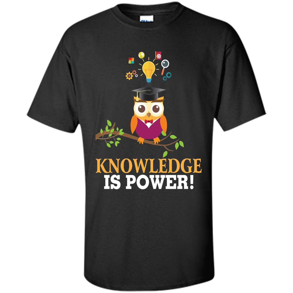 Knowledge is Power T-Shirt Cute Owl Teacher Student T-shirt Black