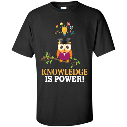 Knowledge is Power T-Shirt Cute Owl Teacher Student T-shirt Black