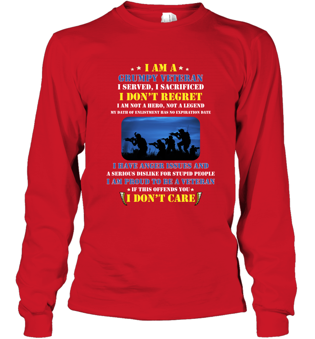 I Am A Grumpy Veteran I Served I Sacrificed I Dont Regret Shirt Long Sleeve T-Shirt Red