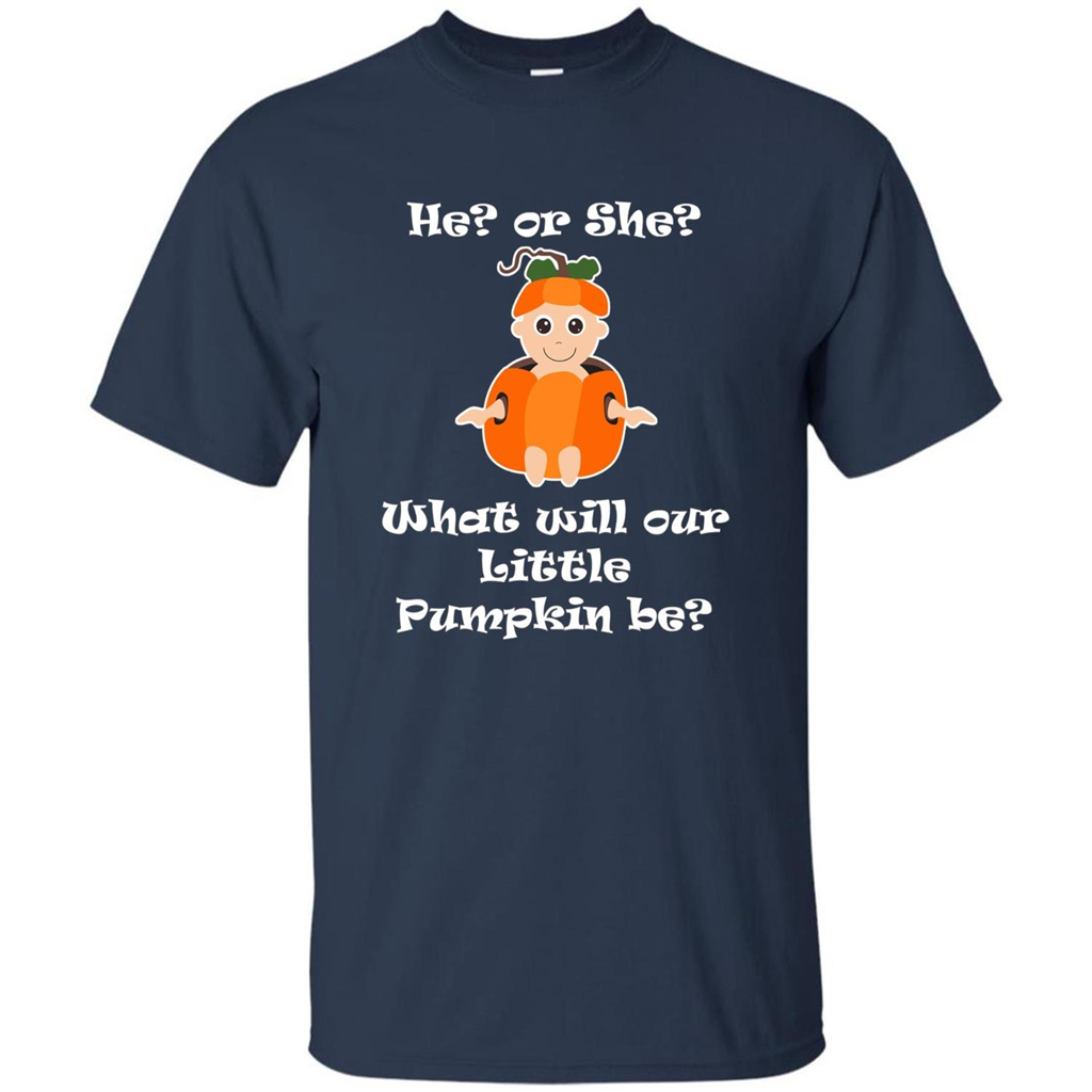 He Or She What Will Little Pumpkin Be Baby Shower T-shirt Navy
