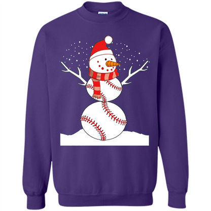 Cute Baseball Snowman Christmas T-Shirt Purple
