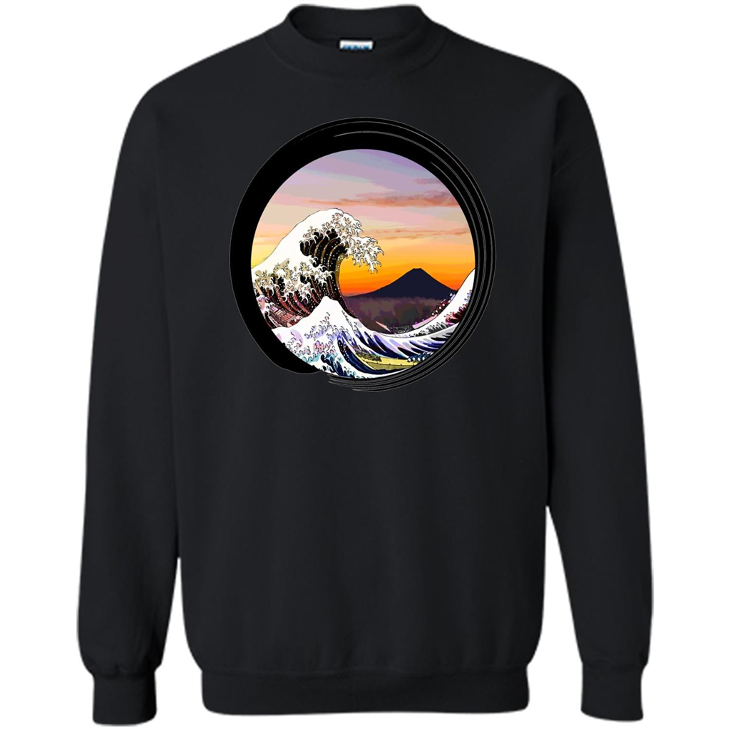 Classic Japanese Zen Art T-shirt, Kanagawa Great Wave Enso Black