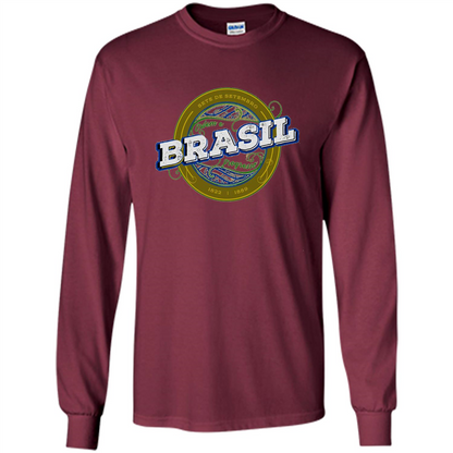 BRAZIL Brasil Independence Day Badge T-shirt Maroon
