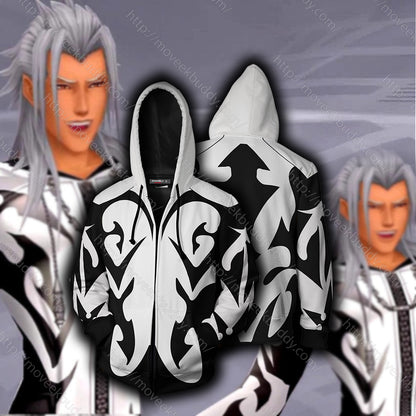 Kingdom Hearts Xemnas Cosplay Video Game Zip Up Hoodie Jacket Zip Hoodie