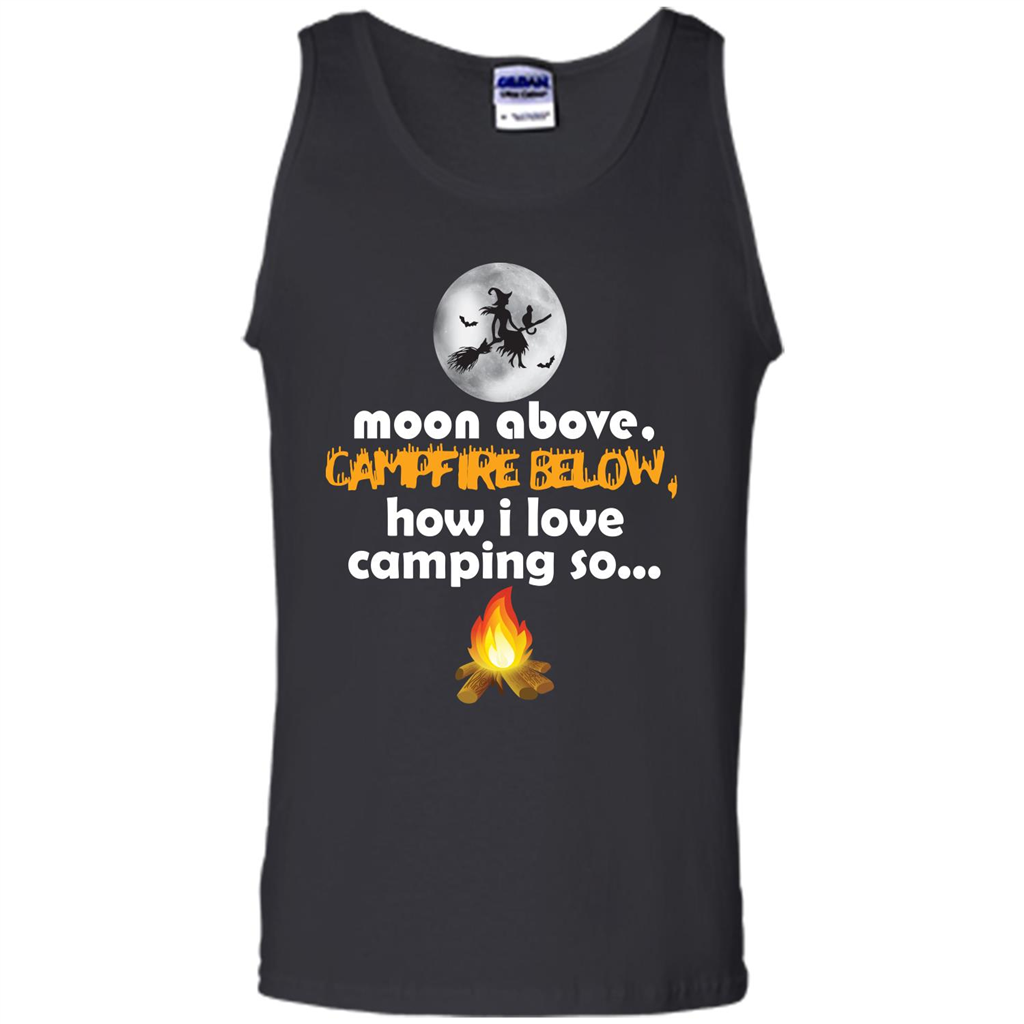 Halloween T-shirt Moon Above Campfire Below T-shirt Black