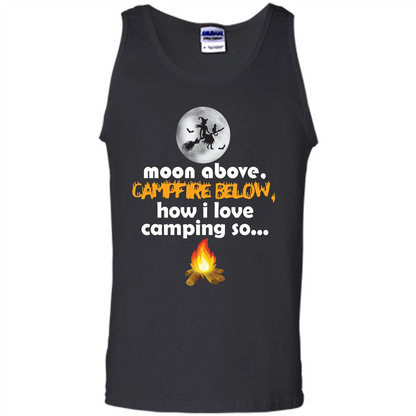 Halloween T-shirt Moon Above Campfire Below T-shirt Black