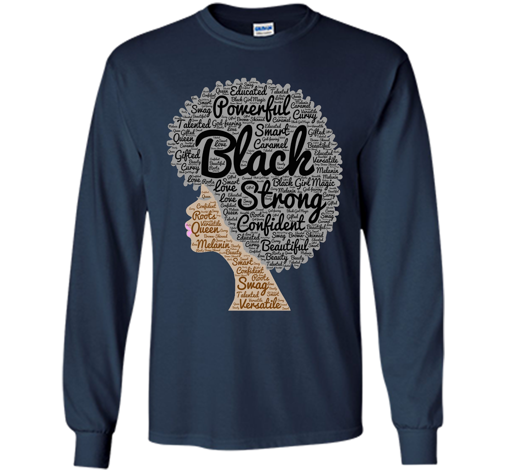 Afro Word Art Natural Hair T-Shirt for Black Women shirt Navy