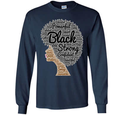 Afro Word Art Natural Hair T-Shirt for Black Women shirt Navy
