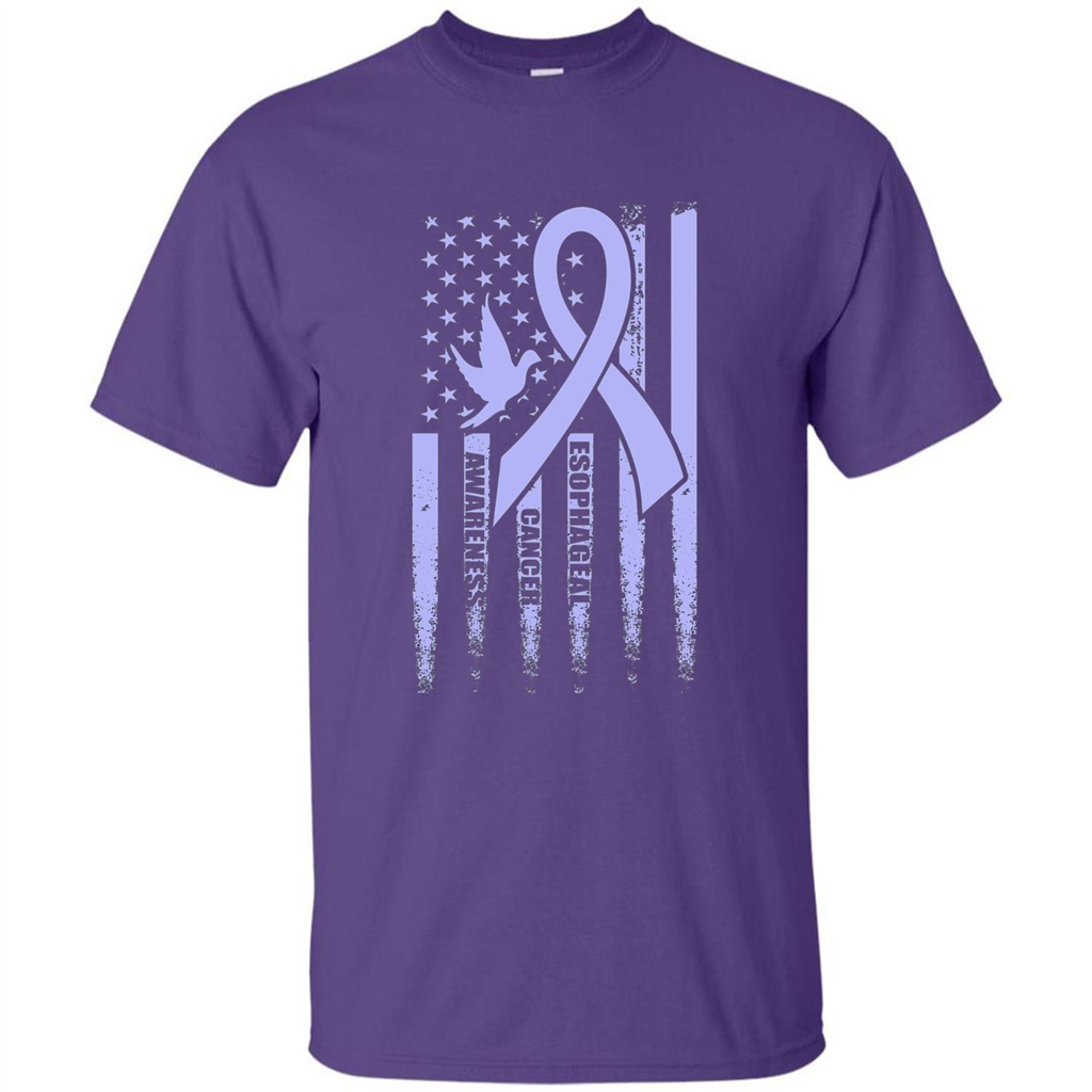 Esophageal Cancer USA Flag Periwinkle Ribbon and Dove T-shirt Purple