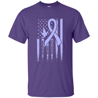 Esophageal Cancer USA Flag Periwinkle Ribbon and Dove T-shirt Purple