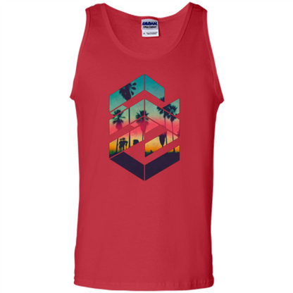 Summer T-shirt Geometric Sunset Beach Red