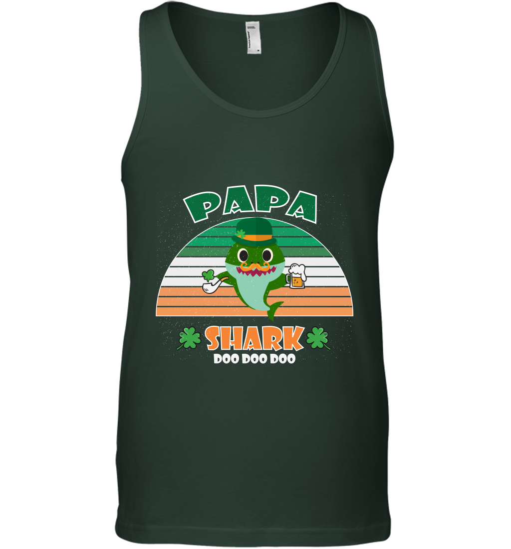 Irish Papa Shark Saint Patricks Day Family Shirt Tank Top Forest Green