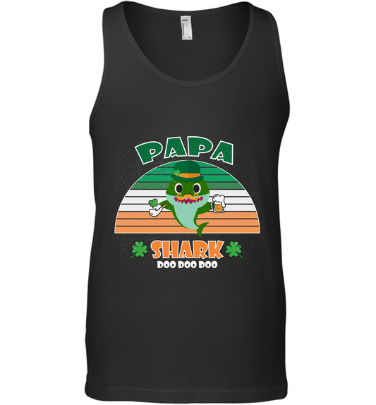 Irish Papa Shark Saint Patricks Day Family Shirt Tank Top Black