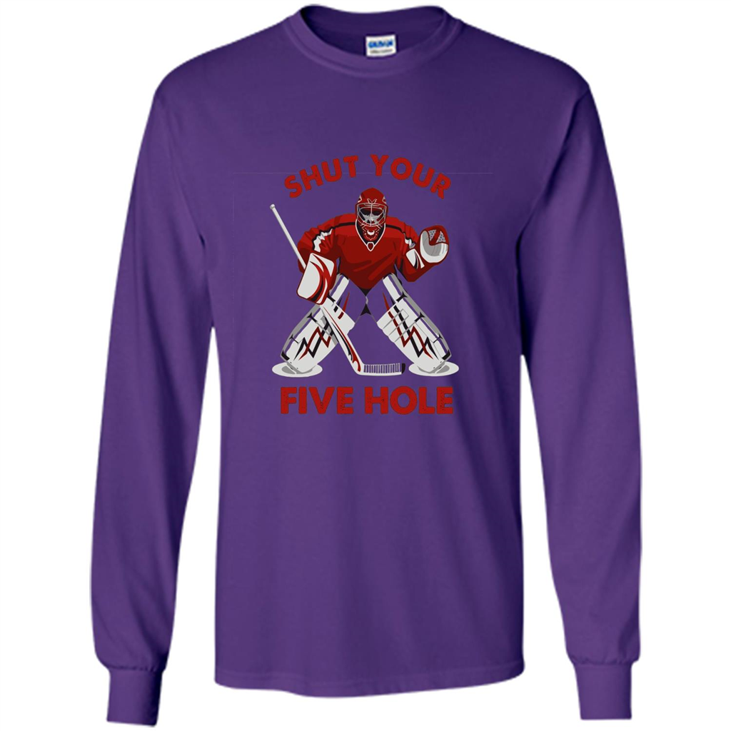 Funny Ice Hockey T-shirt Shut Your Five Hole T-shirt Purple