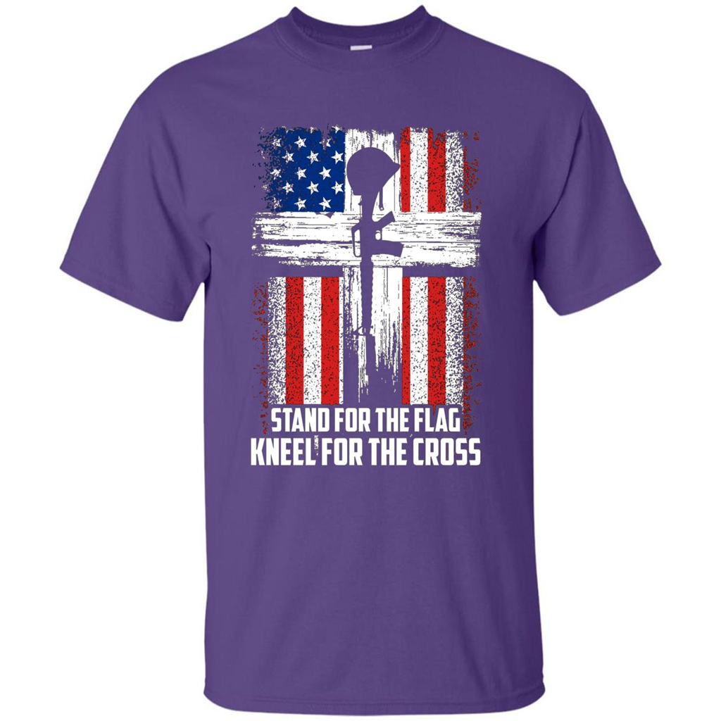 Military T-shirt Stand For The Flag Kneel For The Cross T-Shirt Purple