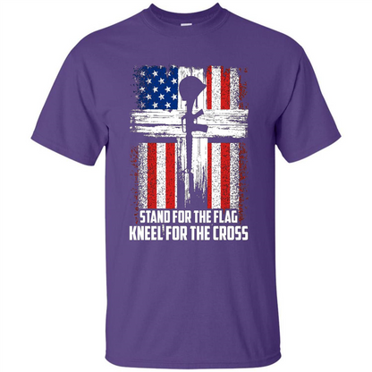 Military T-shirt Stand For The Flag Kneel For The Cross T-Shirt Purple