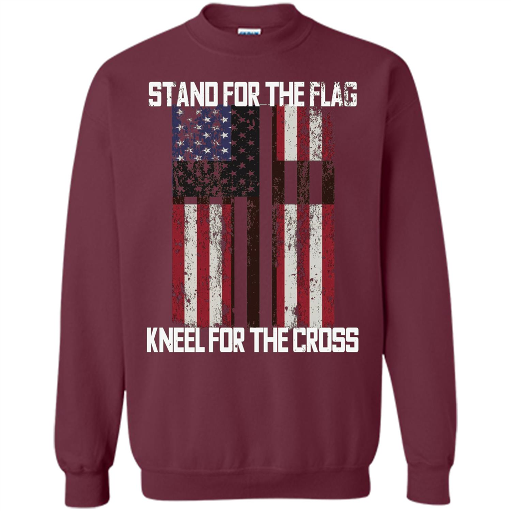 American T-shirt Stand For The Flag Kneel For The Cross Maroon
