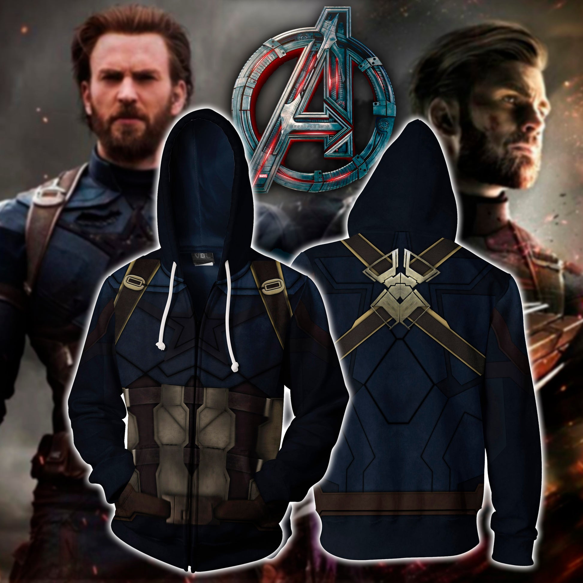 Captain America Cosplay Zip Up Hoodie Jacket 4XL
